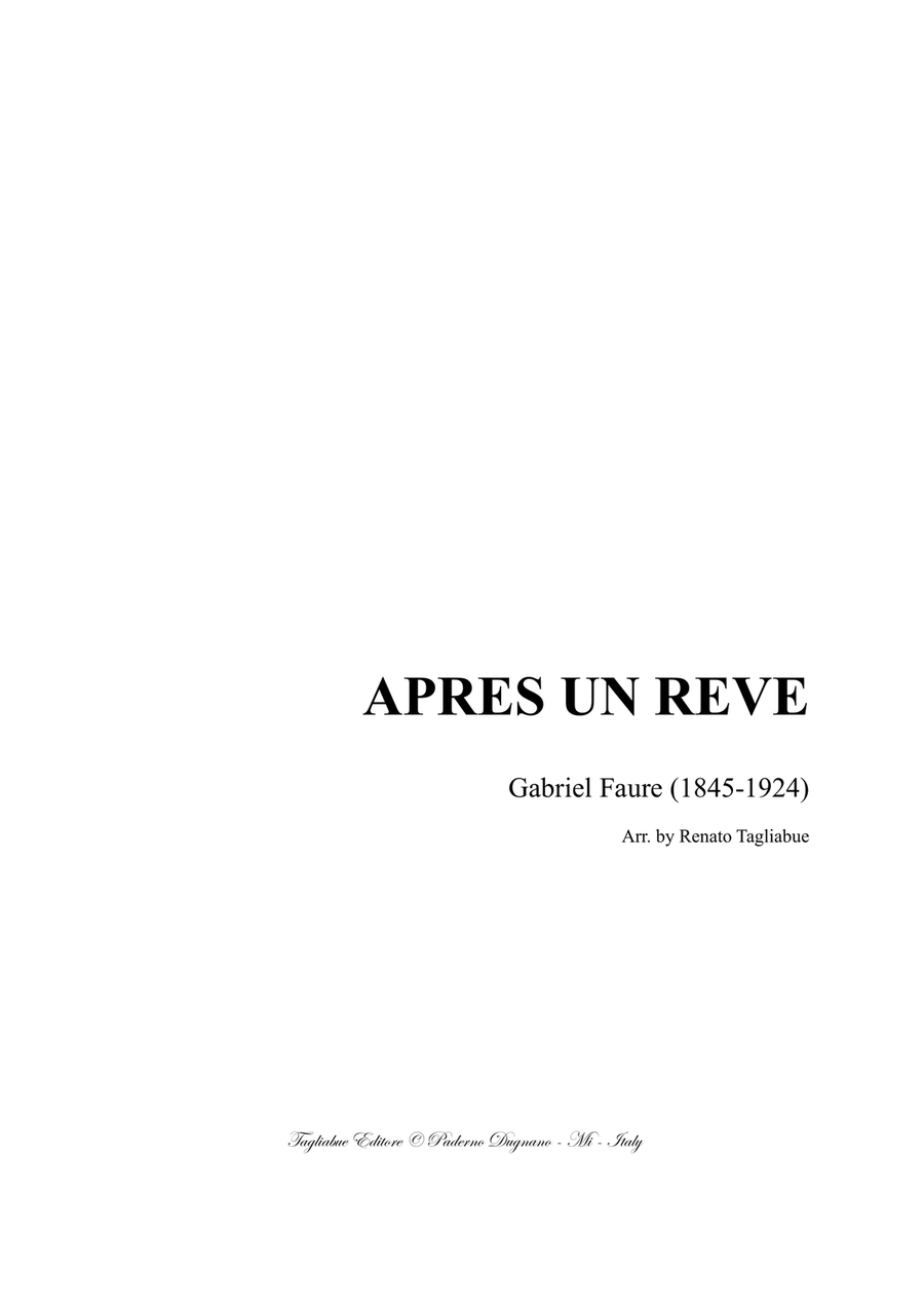 APRES UN REVE - Faure - Arr. for Soprano, Piano (and Cello ad libitum) Small Ensemble scores gallery preview page 1