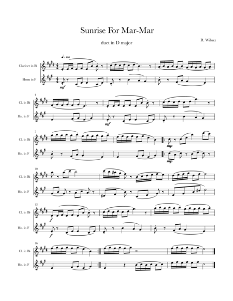 Sunrise For Mar-Mar Woodwind Duet scores gallery preview page 1