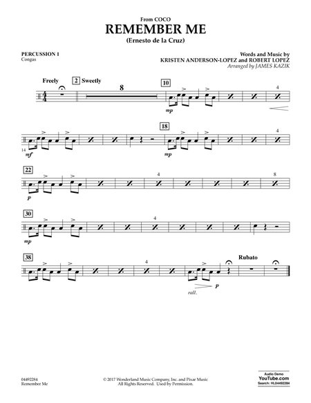 Remember Me (from Coco) (arr. James Kazik) - Percussion 1