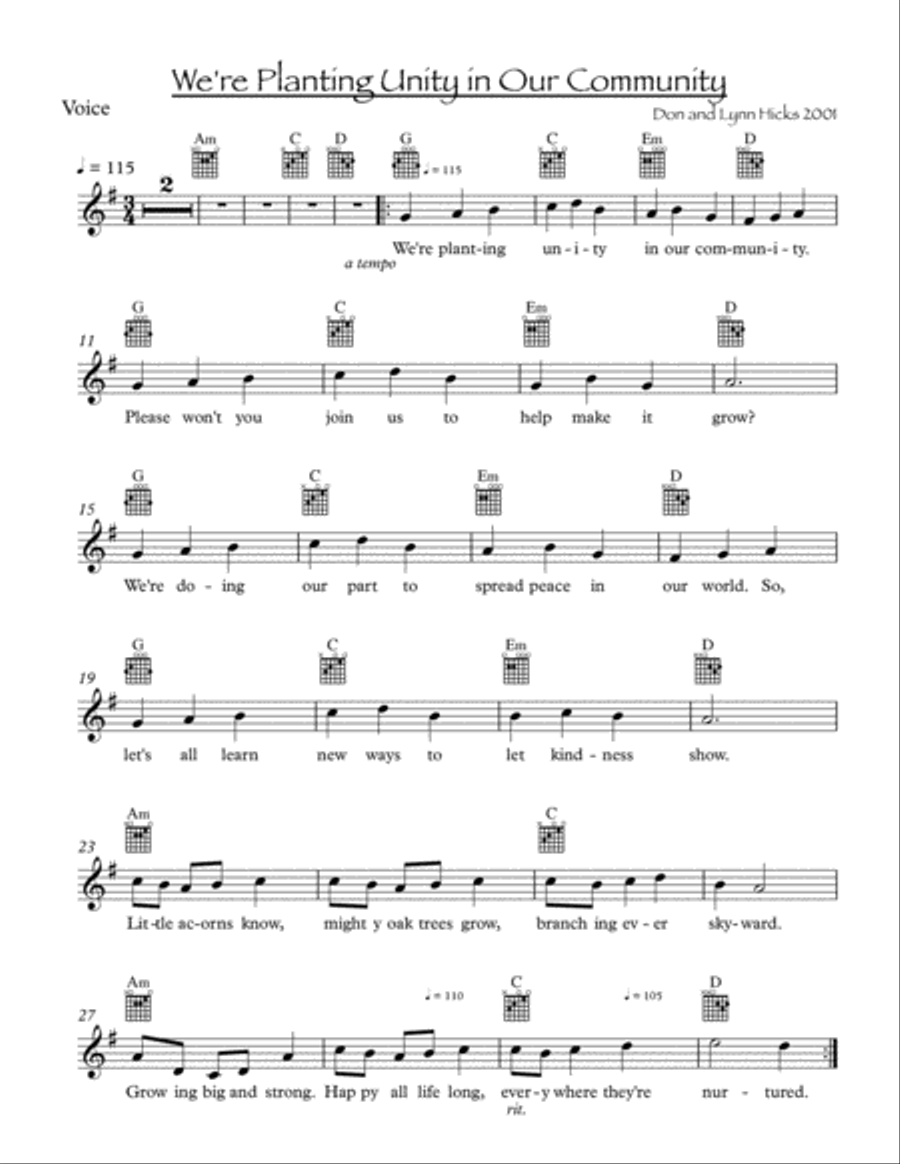 Planting Unity in Our Community (Vocal/Guitar Arrangement) Guitar scores gallery preview page 2