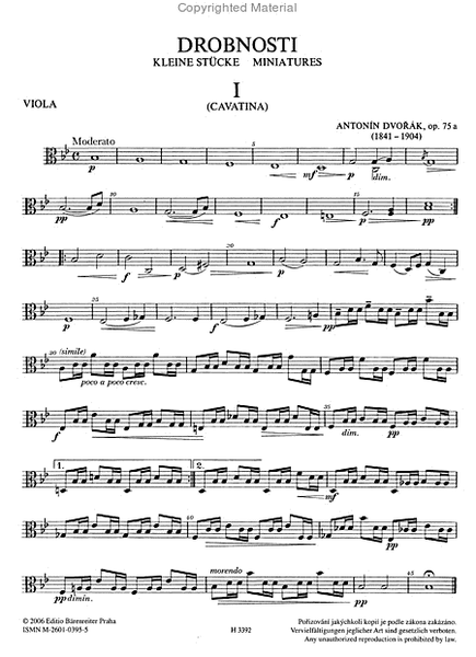 Kleine Stücke Op. 75A / Gavotte B 164 für zwei Violinen und Viola oder drei Violinen