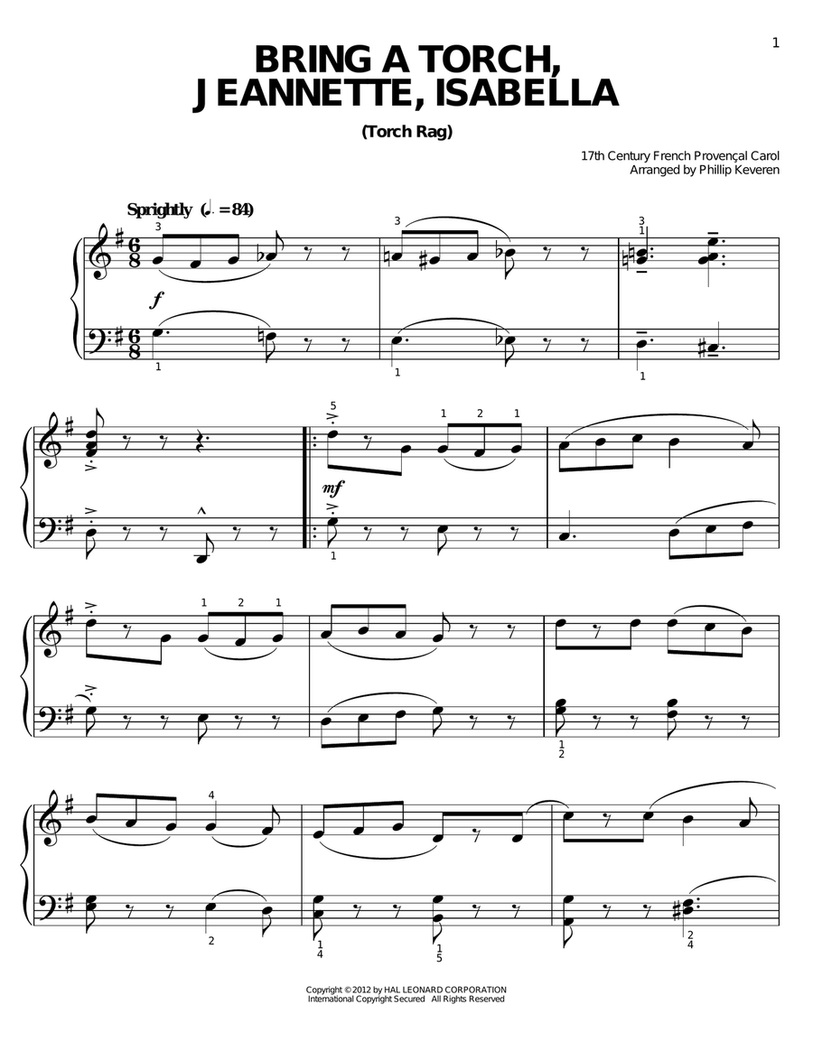 Bring A Torch, Jeannette, Isabella [Ragtime version] (arr. Phillip Keveren)