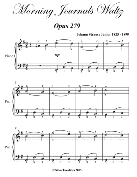 Morning Journals Opus 279 Easy Piano Sheet Music