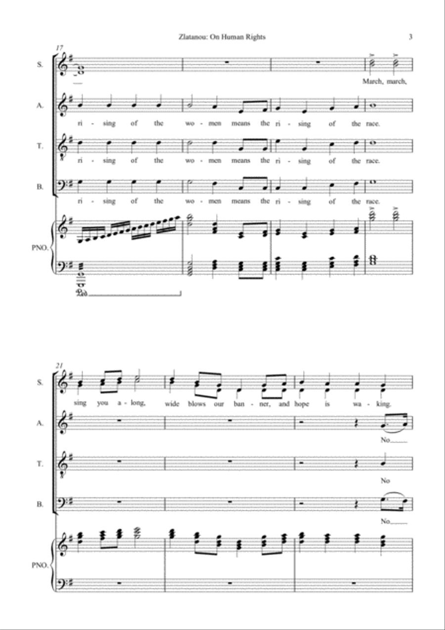ON HUMAN RIGHTS (1) for SATB choir and Piano 4-Part scores gallery preview page 3