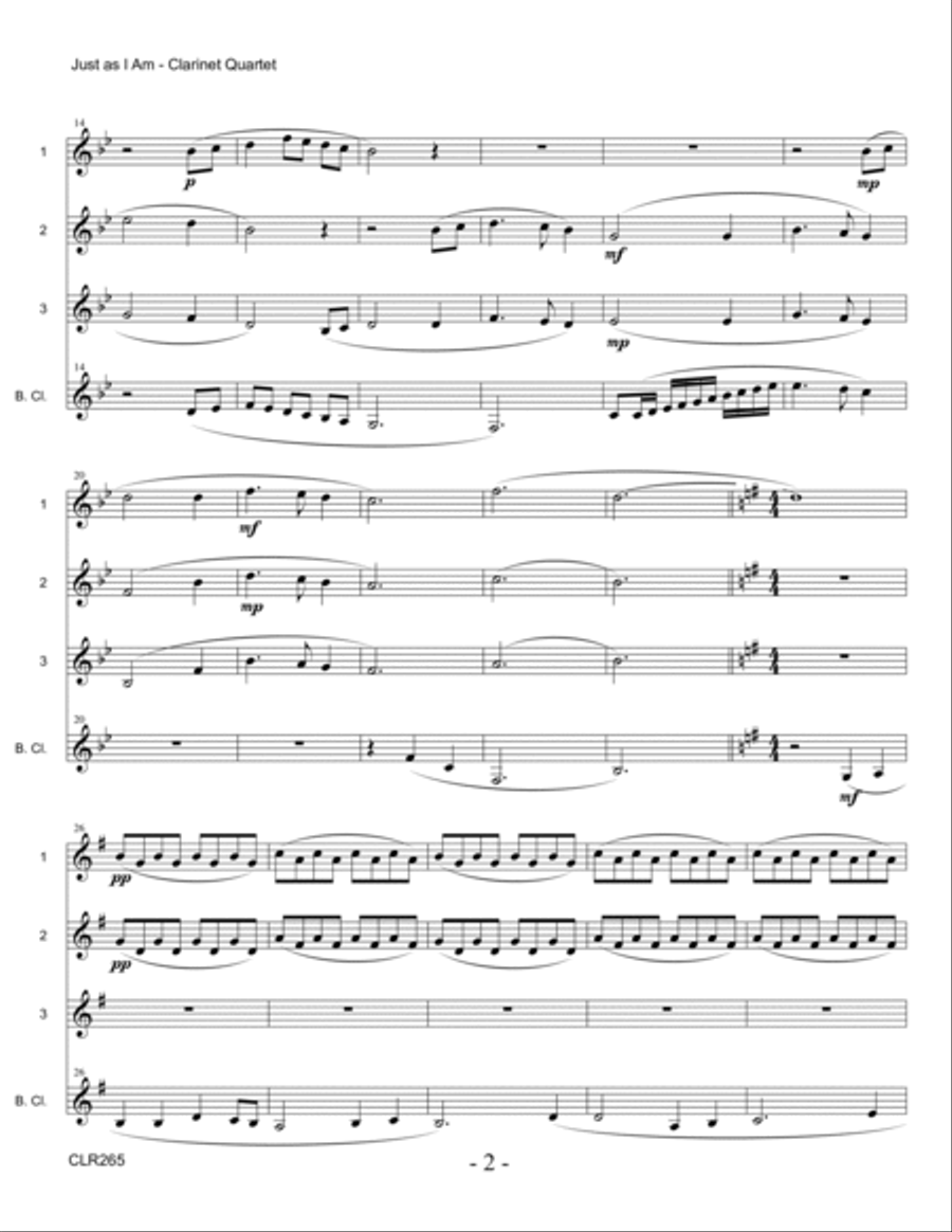 JUST AS I AM - CLARINET QUARTET (unaccompanied) Clarinet Quartet scores gallery preview page 2