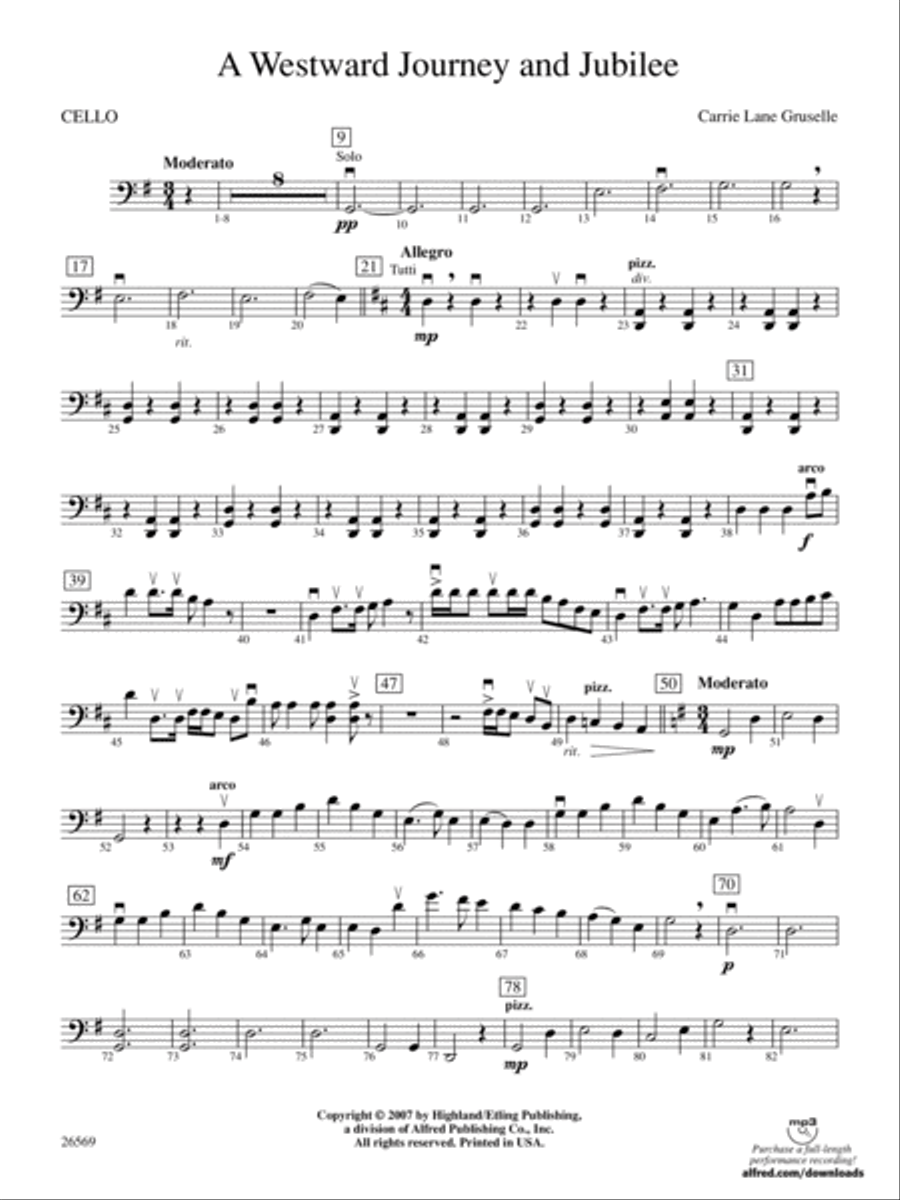 A Westward Journey and Jubilee: Cello String Orchestra scores gallery preview page 1