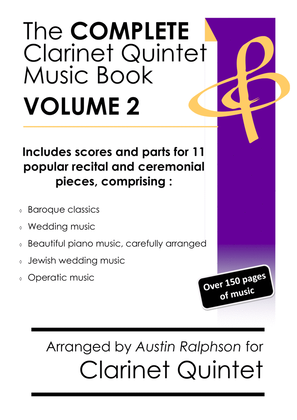 Book cover for COMPLETE Clarinet Quintet Music Book Volume 2 - pack of 11 essential pieces: wedding, baroque, opera