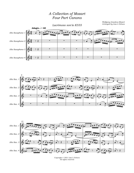 A Collection of Mozart Four Part Canons for Saxophone Quartet image number null