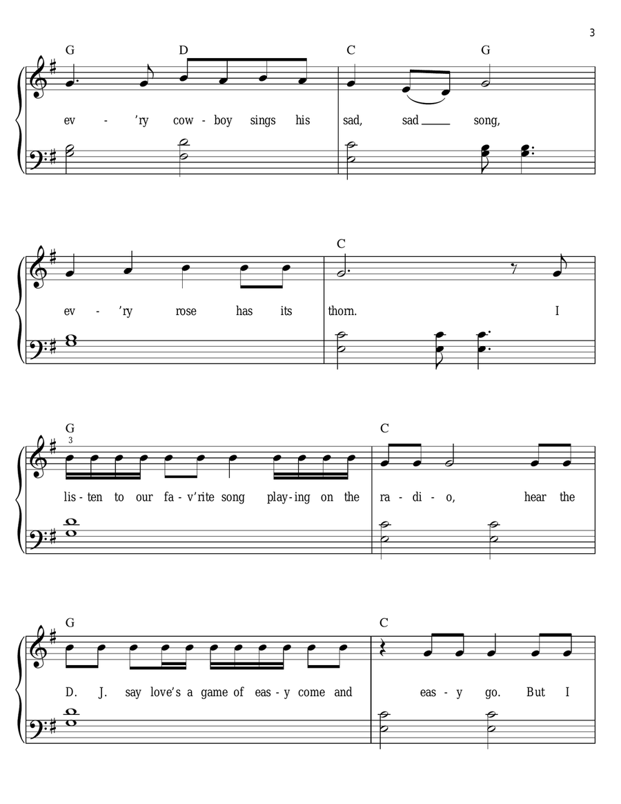 Every Rose Has Its Thorn Easy Piano scores gallery preview page 3