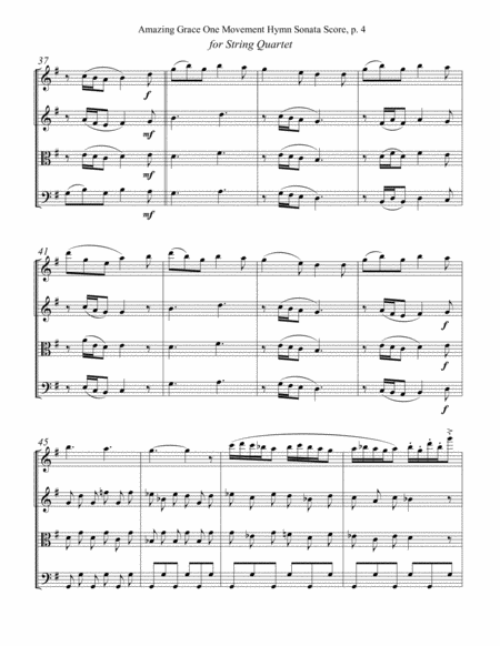 AMAZING GRACE Hymn Sonata for String Quartet (Score with Violin 1, Violin 2, Viola and Cello parts i image number null
