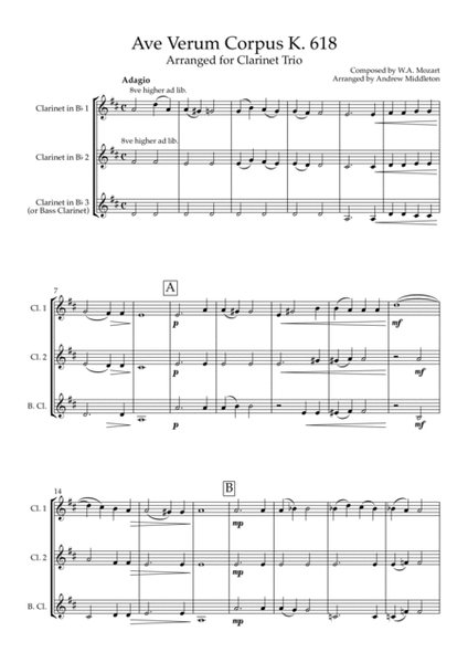 Ave Verum Corpus K. 618 arranged for Clarinet Trio image number null