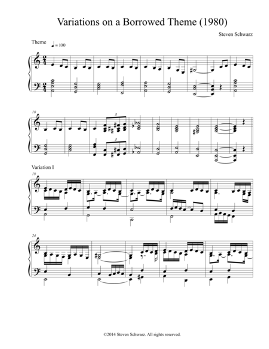 Variations on a Borrowed Theme (1980) Piano Solo scores gallery preview page 1