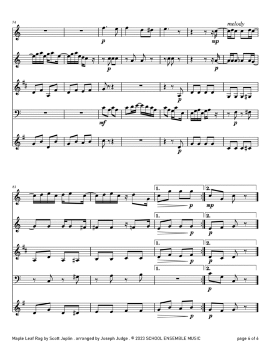 Maple Leaf Rag by Scott Joplin for Woodwind Quartet in Schools Woodwind Quartet scores gallery preview page 6