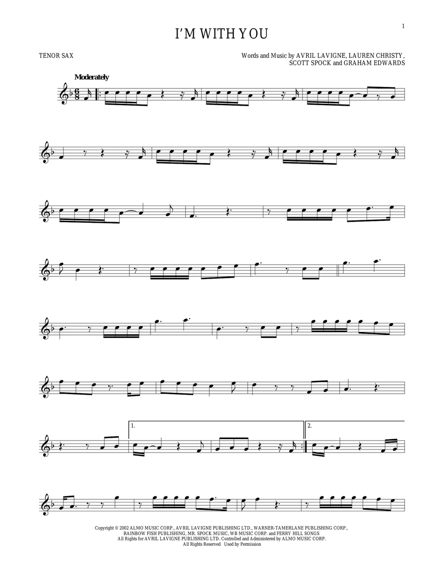 I'm With You I'm With You Tenor Saxophone scores gallery preview page 1
