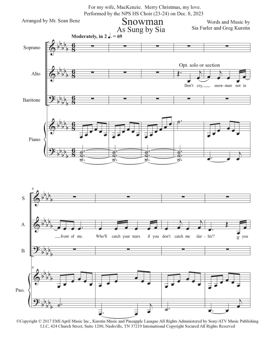 Snowman 3-Part scores gallery preview page 1