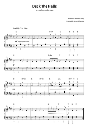 Deck The Halls (easy-intermediate piano – E major)
