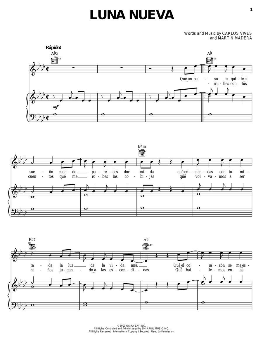 Luna Nueva Piano, Vocal, Guitar scores gallery preview page 1