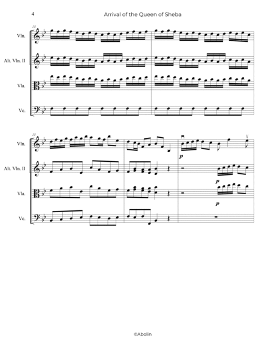 Handel: Arrival of the Queen of Sheba - String Trio, or 2 Violins and Cello String Trio scores gallery preview page 5