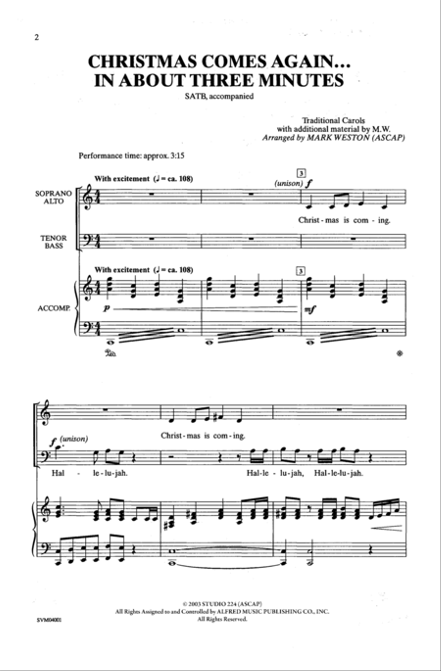 Christmas Comes Again . . . In About Three Minutes 4-Part scores gallery preview page 2