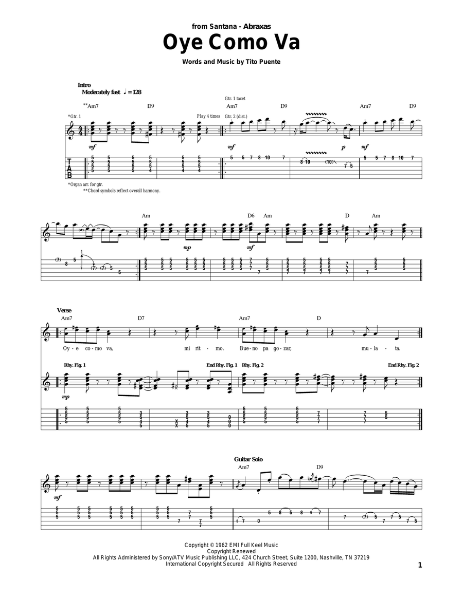 Oye Como Va Acoustic Guitar scores gallery preview page 1