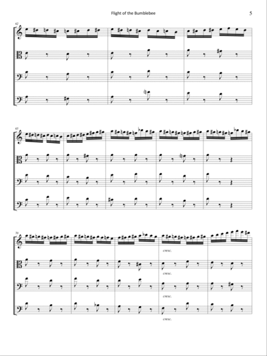 Rimsky-Korsakov - Flight of the Bumblebee for violin, viola, cello, and double bass Small Ensemble scores gallery preview page 5