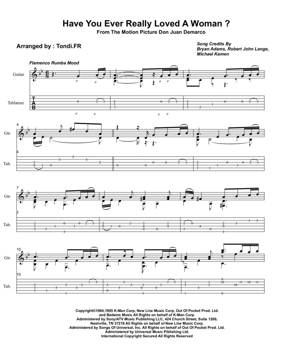 Have You Ever Really Loved A Woman? Acoustic Guitar scores gallery preview page 1