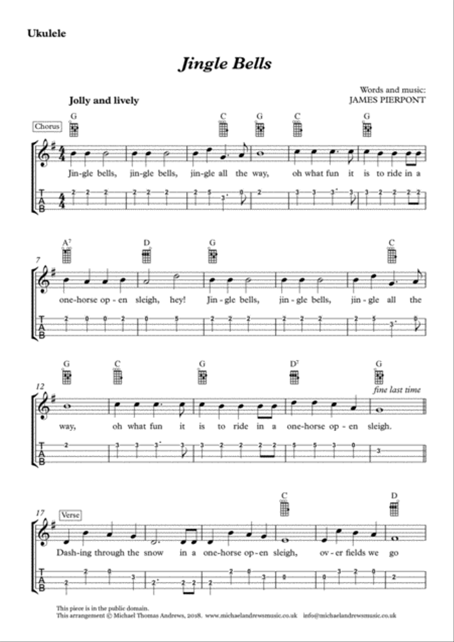 Jingle Bells (for Ukulele with TAB) by James Pierpont - Ukulele - Digital  Sheet Music