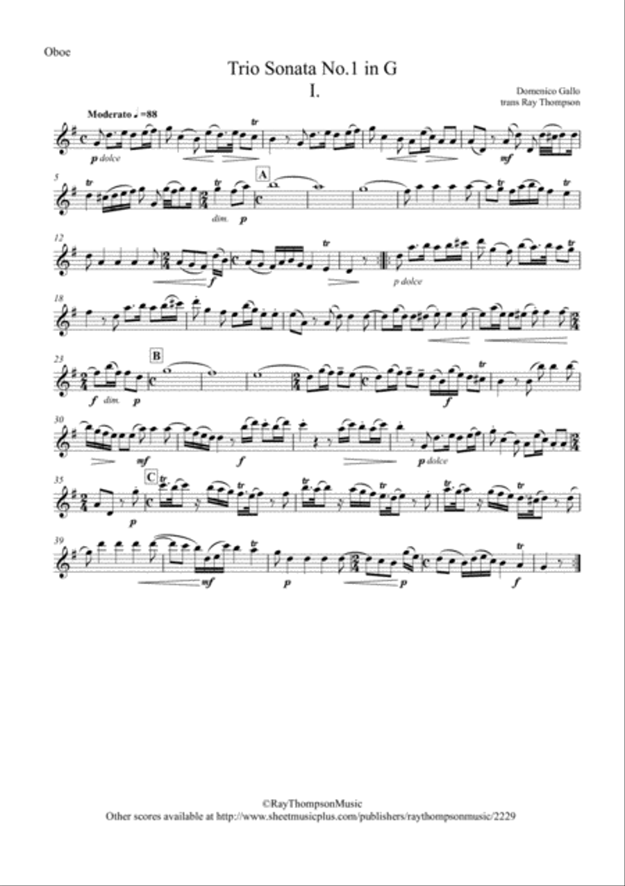 Gallo: Trio Sonata No.1 in G Mvt.I (Pulcinella Suite I. Sinfonia) - double reed trio (Ob.,C.A.,Bsn.) Woodwind Trio scores gallery preview page 3
