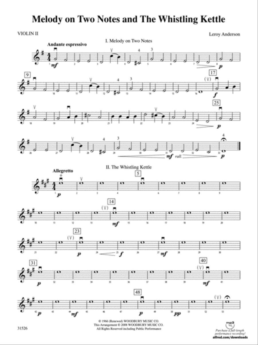 Melody on Two Notes and The Whistling Kettle: 2nd Violin String Orchestra scores gallery preview page 1
