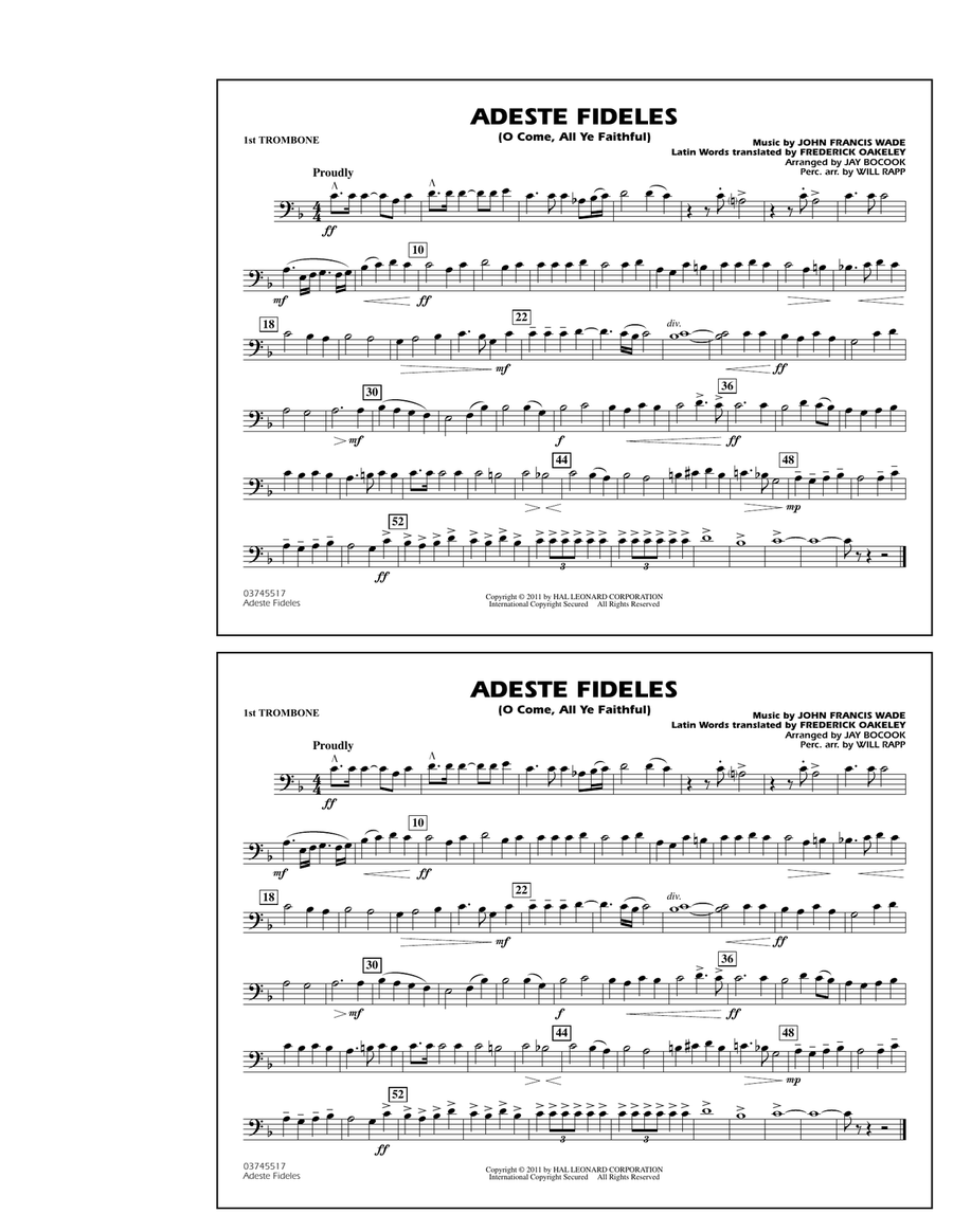 Adeste Fideles (O Come, All Ye Faithful) - 1st Trombone Marching Band scores gallery preview page 1