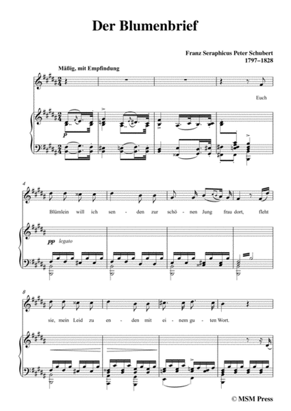 Schubert-Der Blumenbrief,in B Major,for Voice&Piano image number null