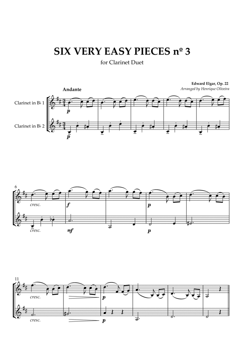Six Very Easy Pieces nº 3 (Andante) - Clarinet Duet image number null