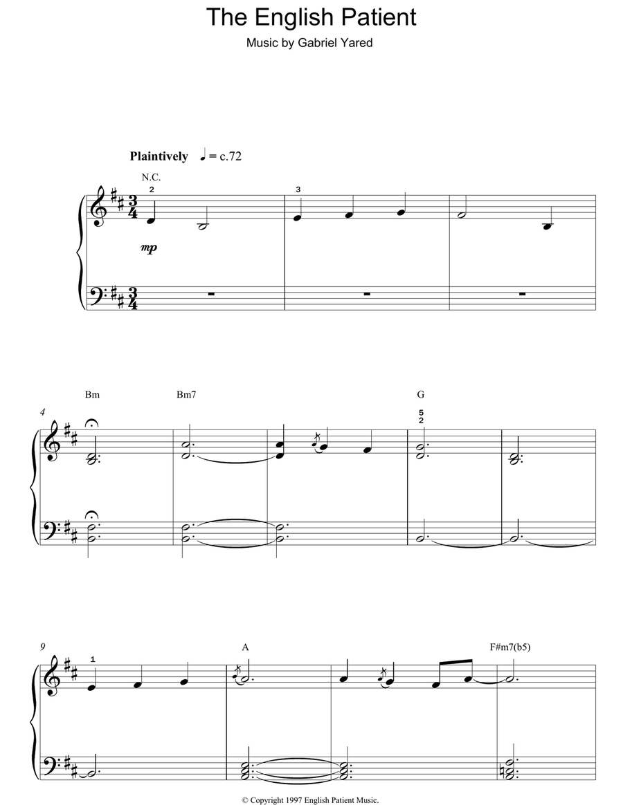 The English Patient Easy Piano scores gallery preview page 1