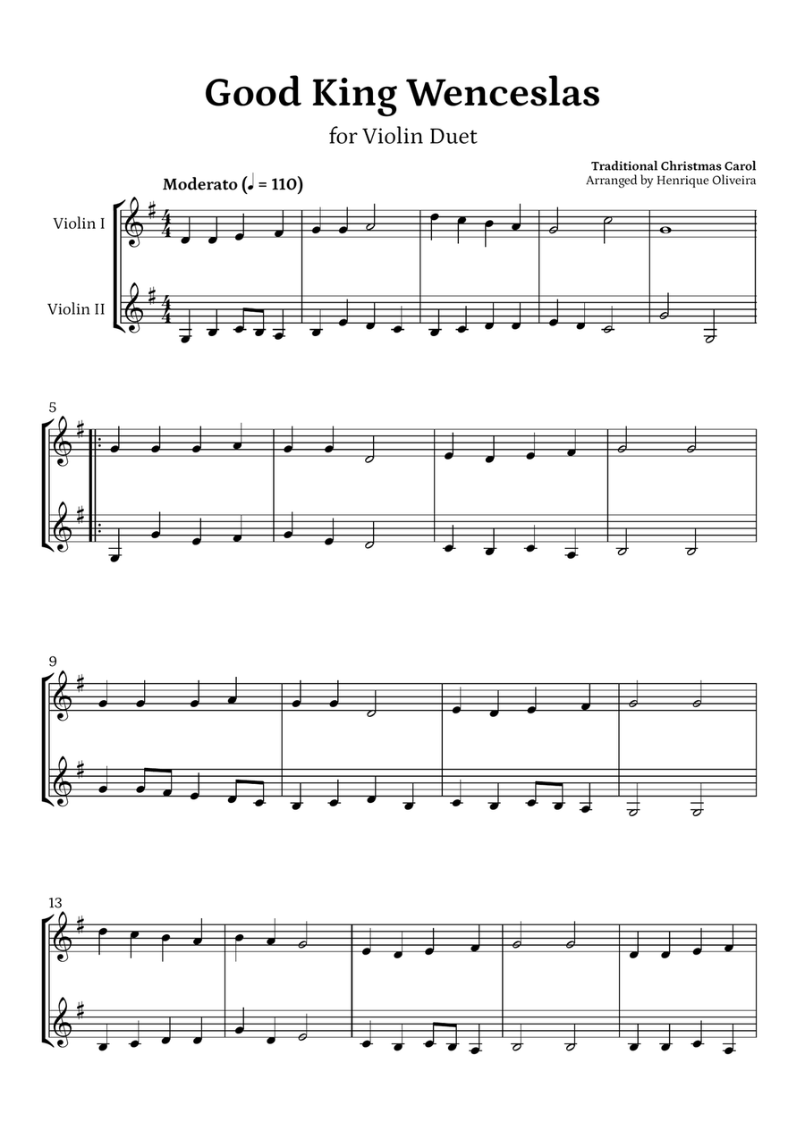Good King Wenceslas (Violin Duet) - Beginner Level String Duet scores gallery preview page 1