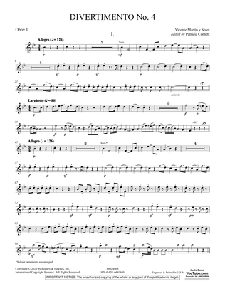 Divertimento No. 4 (ed. Patricia Cornett) - Oboe 1