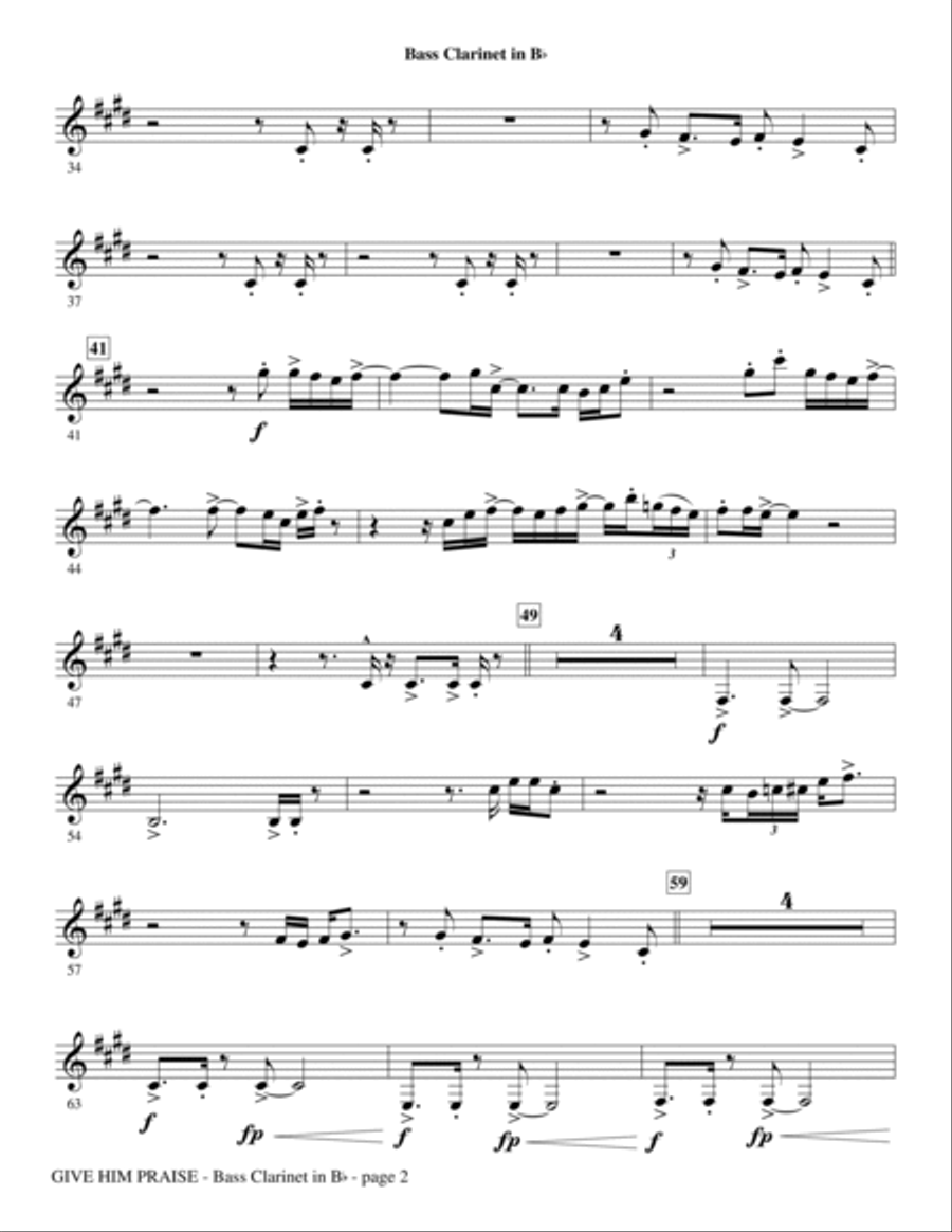 Give Him Praise - Bass Clarinet (sub. Tuba) Choir scores gallery preview page 2