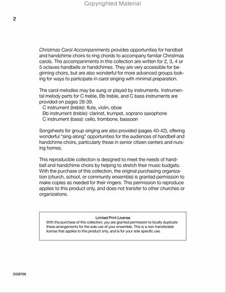Christmas Carol Accompaniments: Reproducible Accompaniments for Twelve Familiar Carols Handbell Choir scores gallery preview page 3
