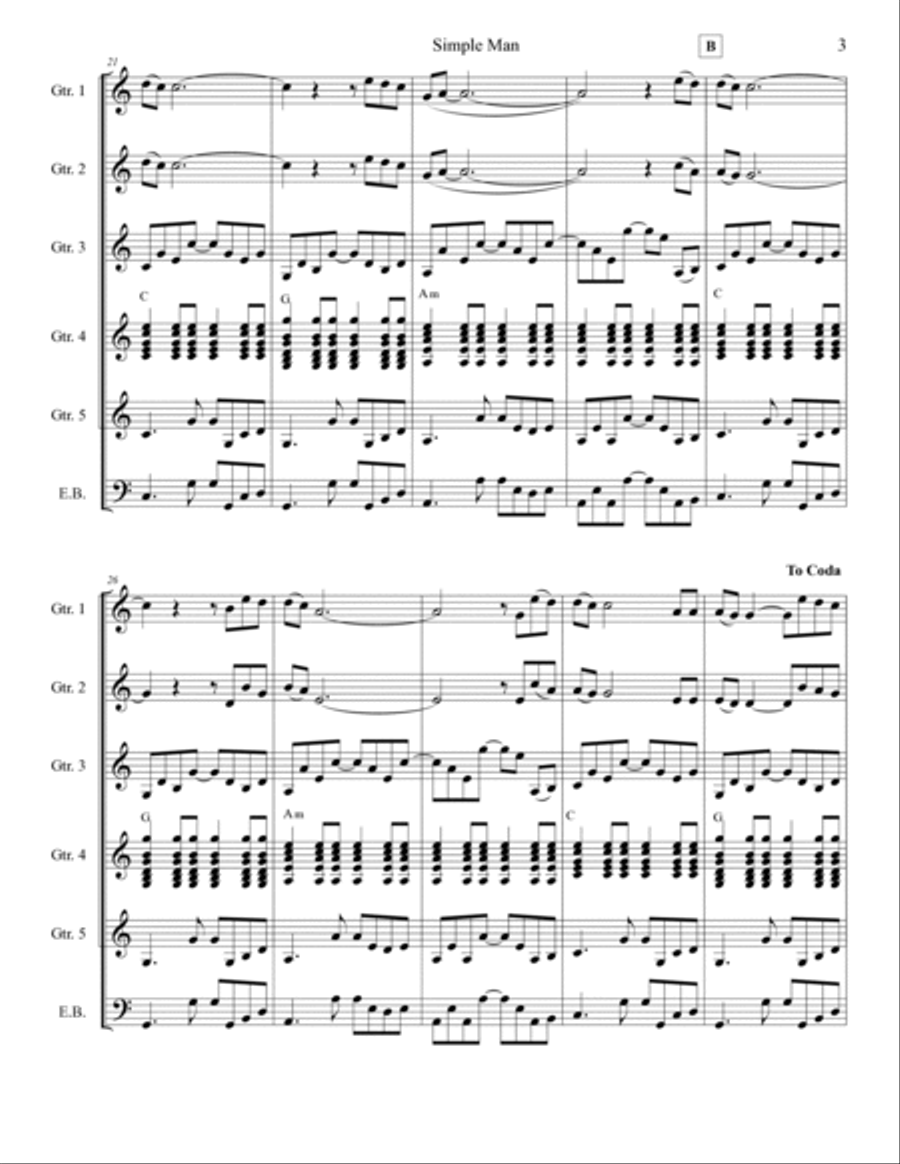 Simple Man Guitar Ensemble scores gallery preview page 4