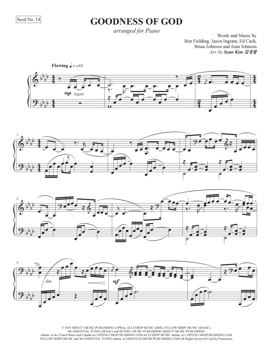 Goodness Of God by Jason Ingram Piano Solo - Digital Sheet Music