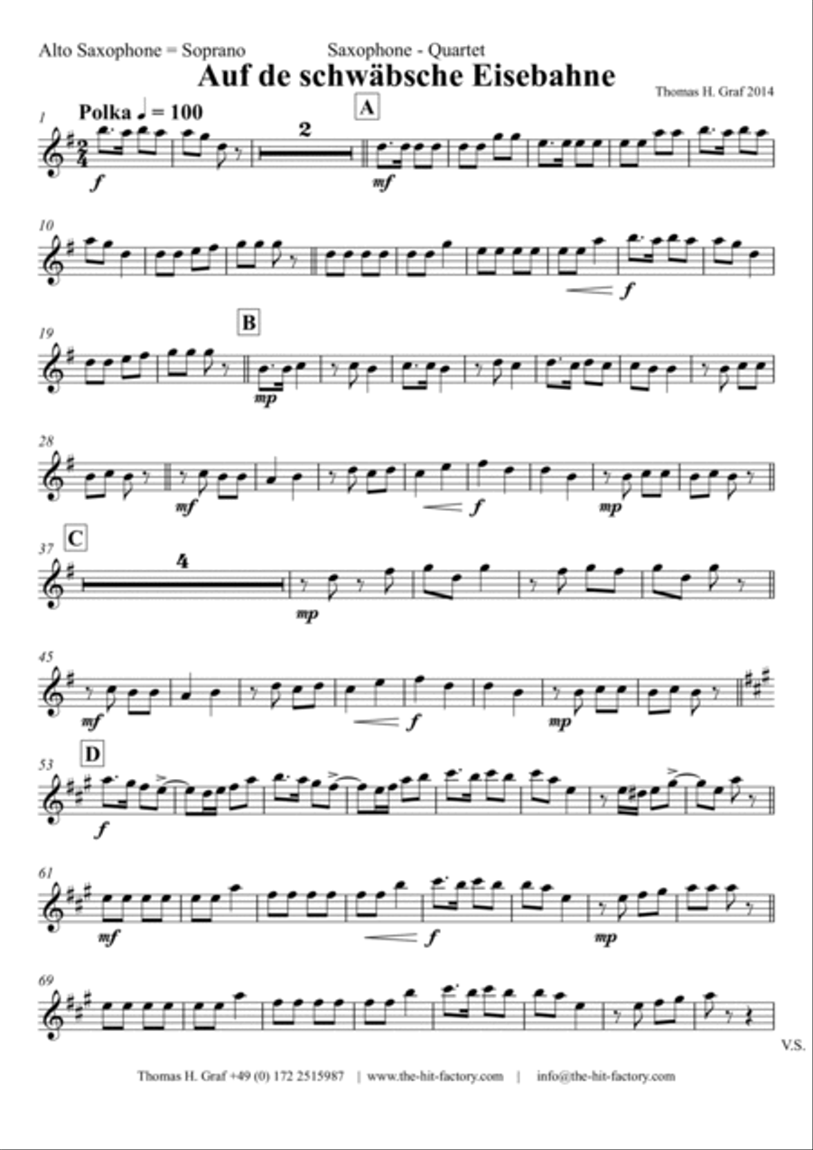 Auf der schäbsche Eisebahne - Swabian anthem/Oktoberfest - Saxophone Quartet Saxophone Quartet scores gallery preview page 4
