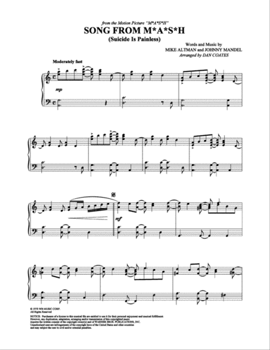 Song From M*A*S*H Piano Solo scores gallery preview page 1