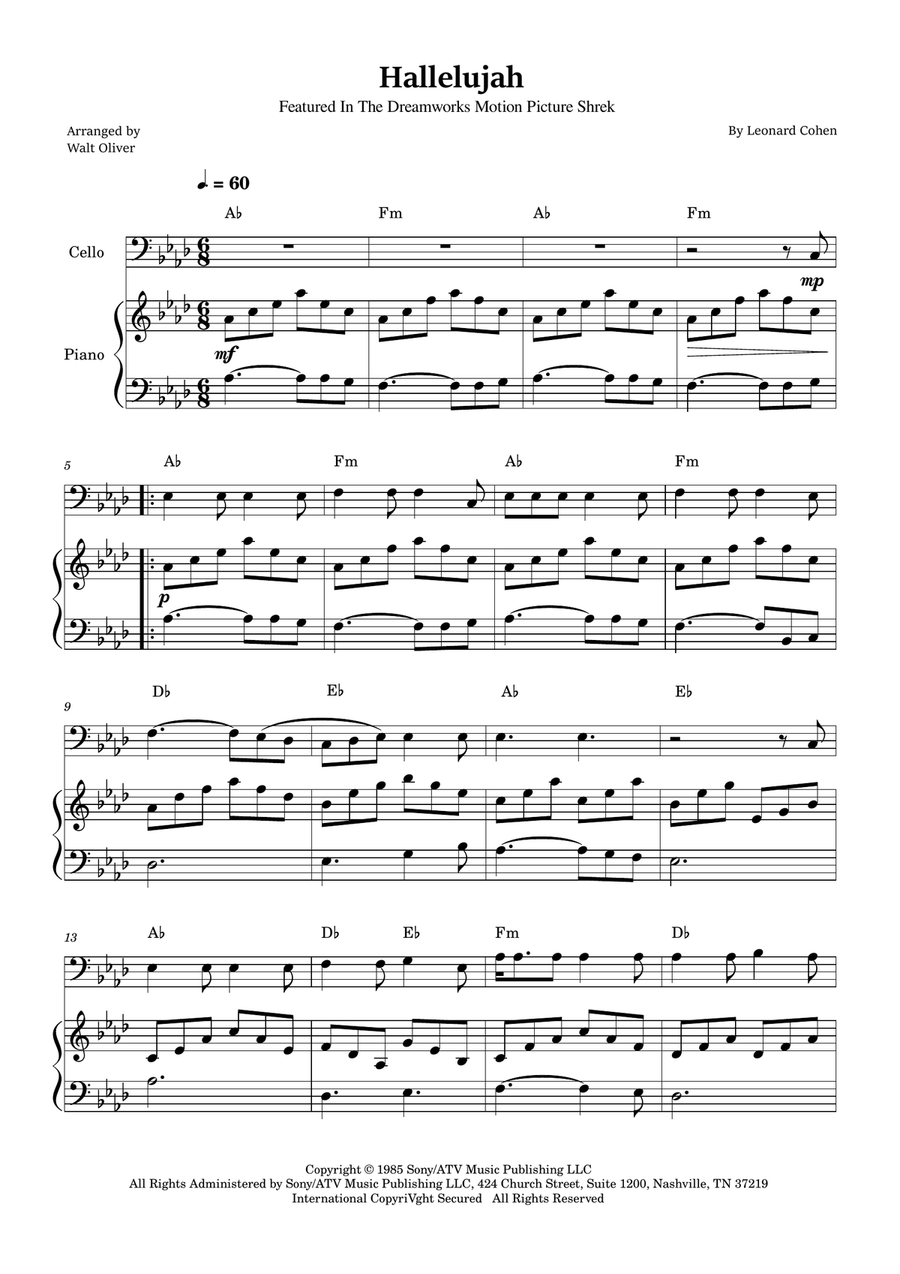 Hallelujah Piano scores gallery preview page 1