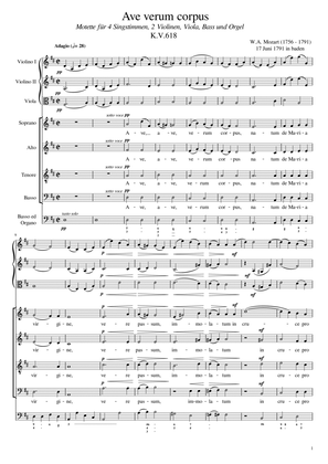 Mozart - Ave verum corpus, K.618 - Strings and SATB Original - Score and Parts