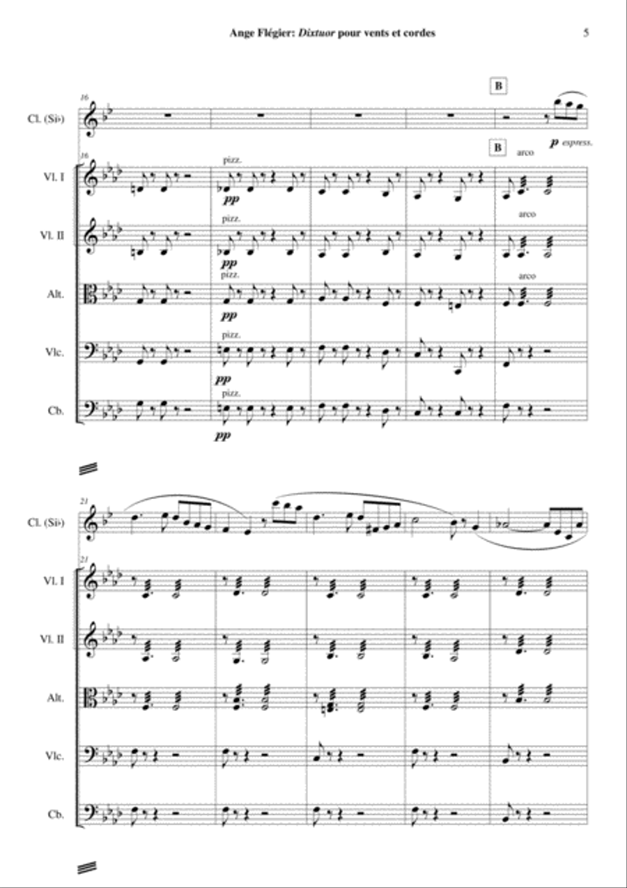 Ange Flégier: Dixtuor for flute, oboe, clarinet, bassoon, horn, two violins, viola, violoncello and Woodwind Quintet scores gallery preview page 5