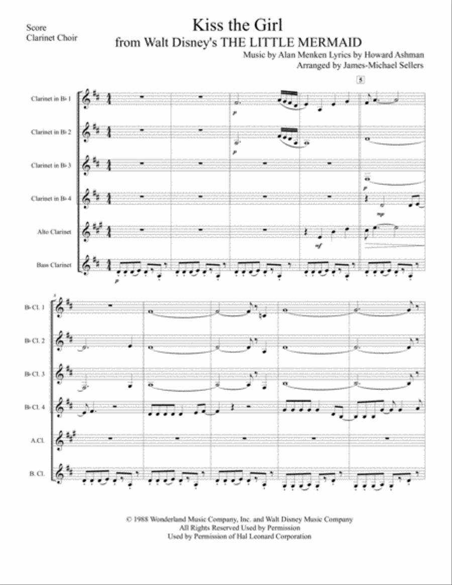 Kiss The Girl Clarinet Choir scores gallery preview page 1