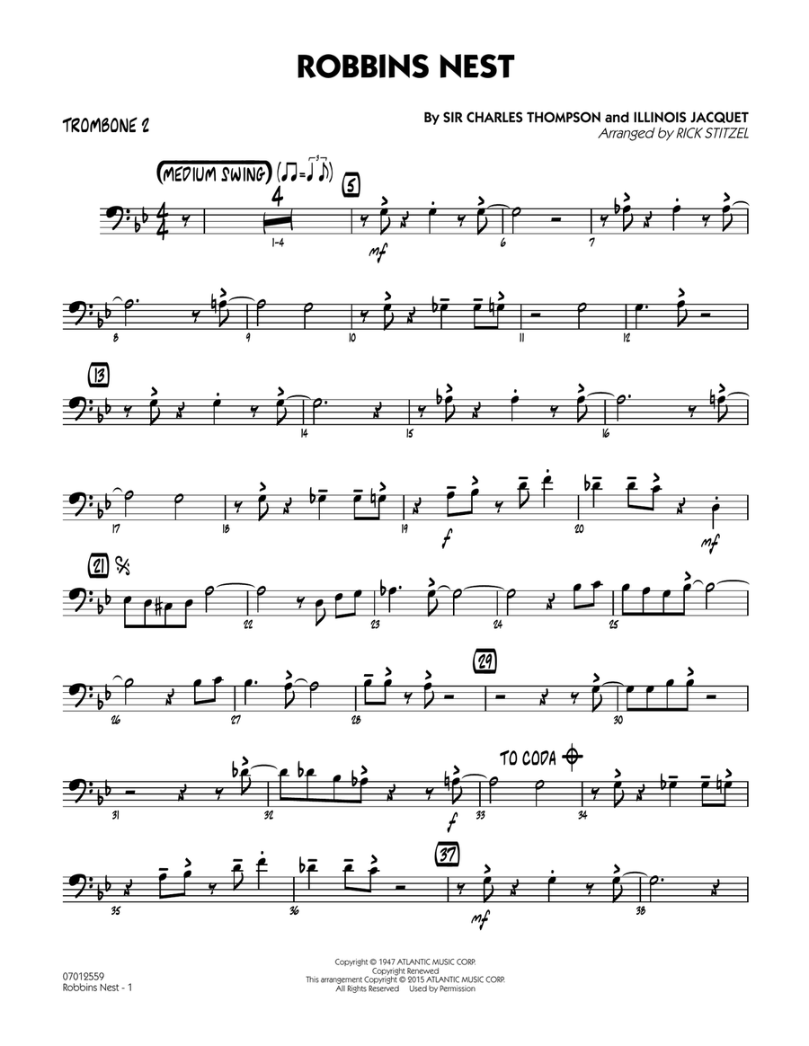 Robbins Nest - Trombone 2 Jazz Ensemble scores gallery preview page 1