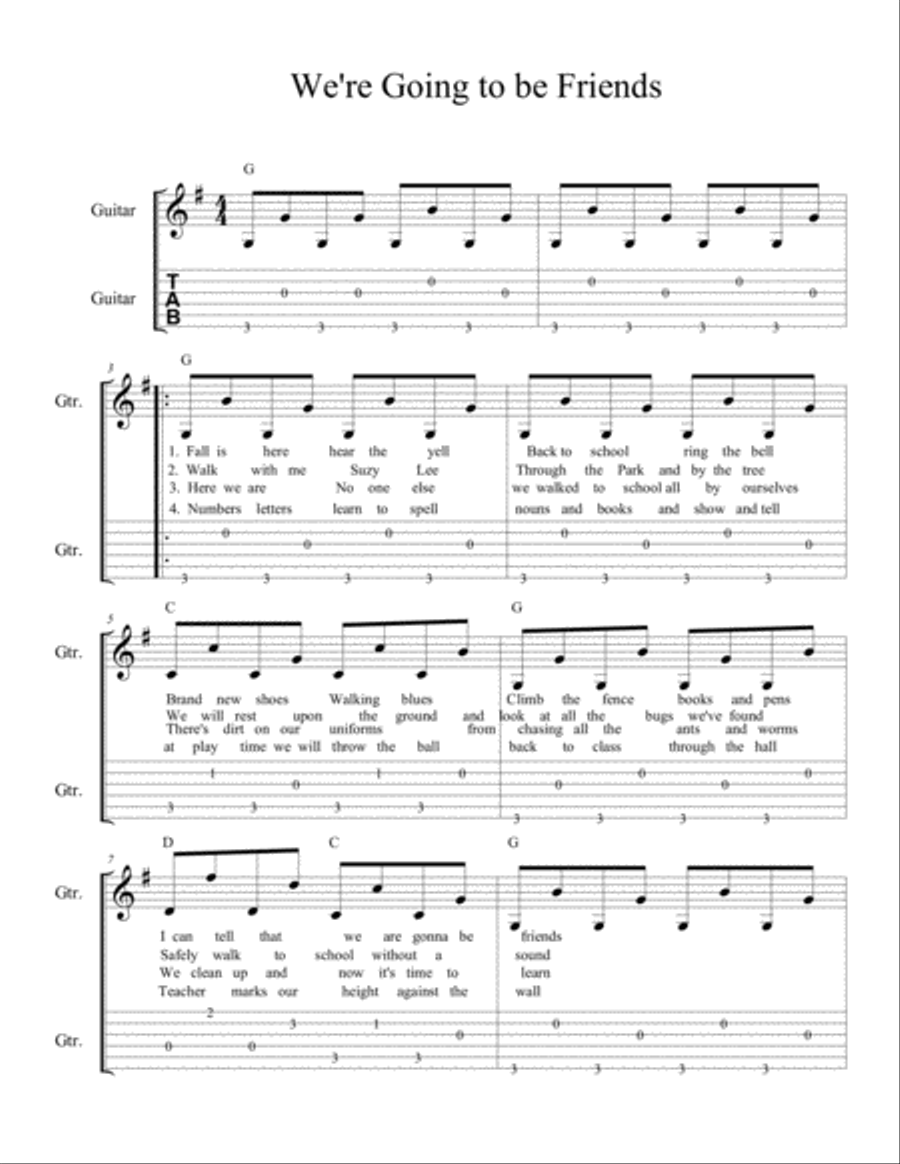 We're Going To Be Friends Guitar Tablature scores gallery preview page 1