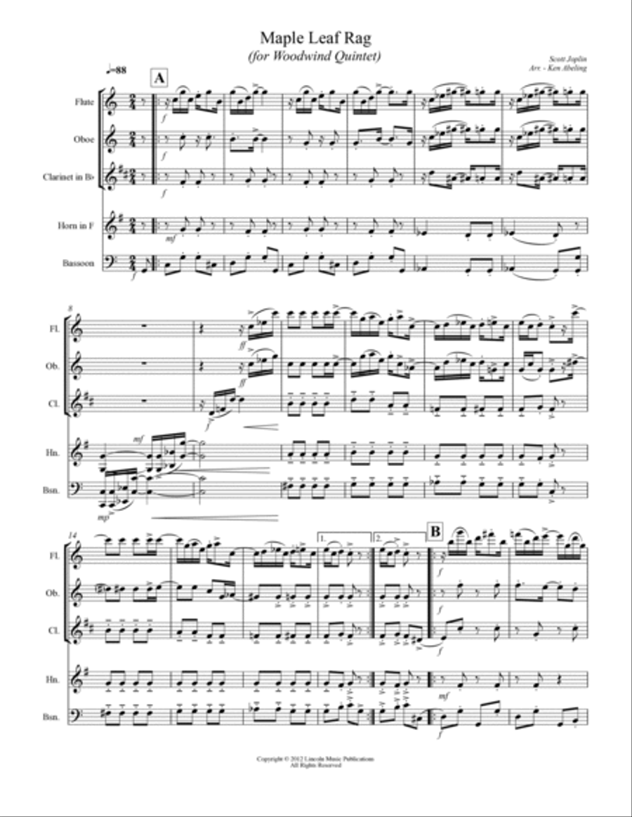 Joplin - “Maple Leaf Rag” (for Woodwind Quintet) Woodwind Quintet scores gallery preview page 2