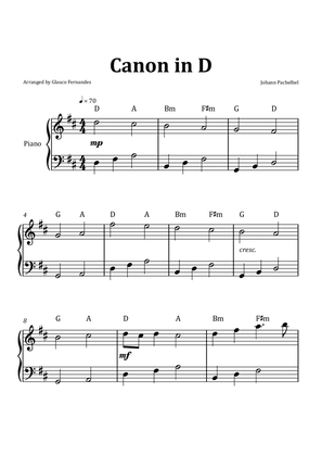 Canon by Pachelbel - Easy/Intermediate Piano Solo with Chord Notation