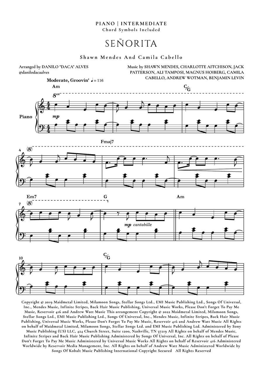 Señorita Piano Solo scores gallery preview page 1